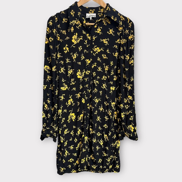 Ganni Floral Print Crepe Long Sleeve Dress - Picture 3 of 10